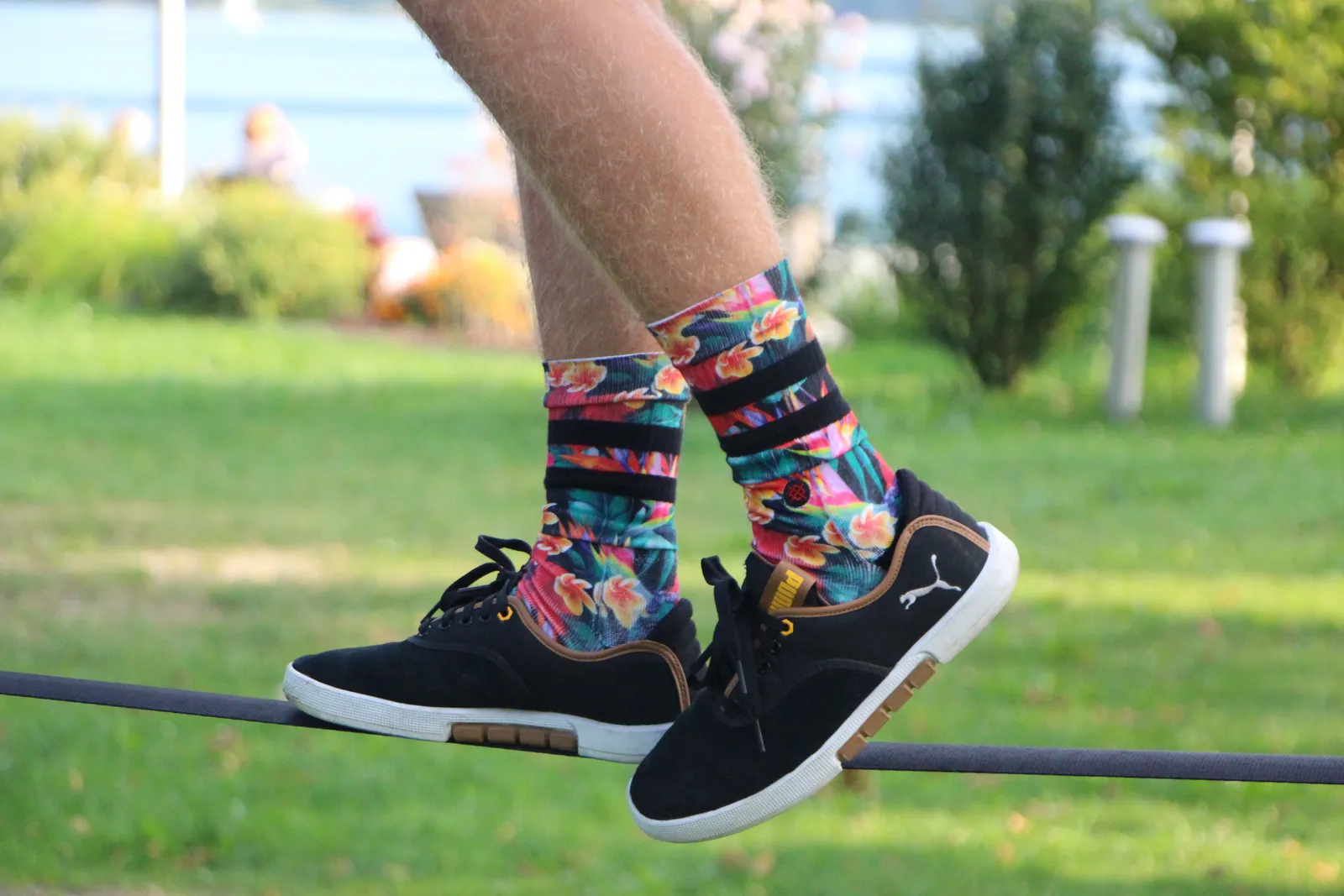 Slackline Schuhe mit dünner Sohle, wie ich sie fürs Tricklining verwende